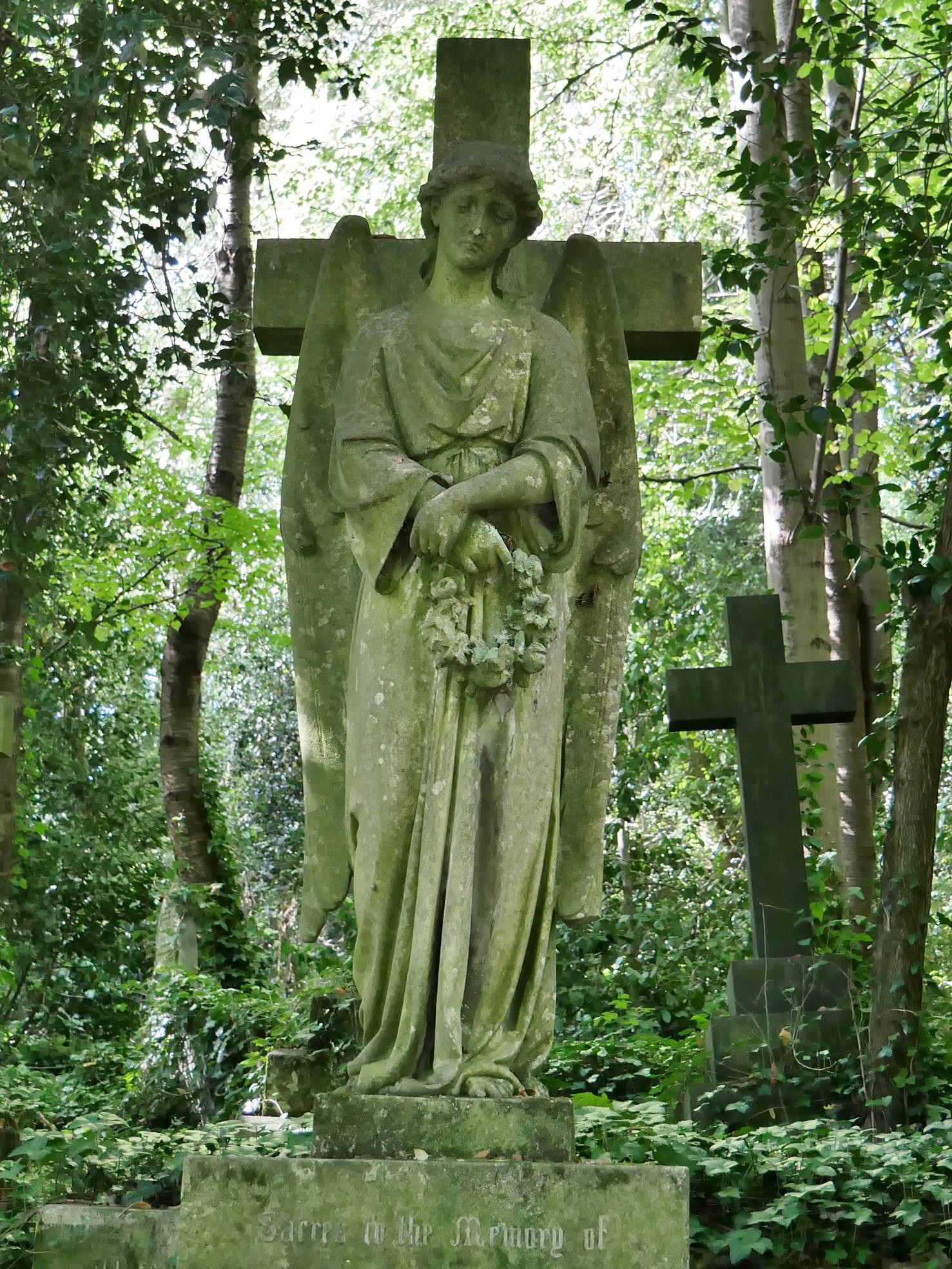 A weeping angel at Highgate Cemetery